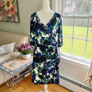 DVF Diane Von Furstenberg Wrap Dress Women Size 8 Silk Jersey Green Black Blue‎